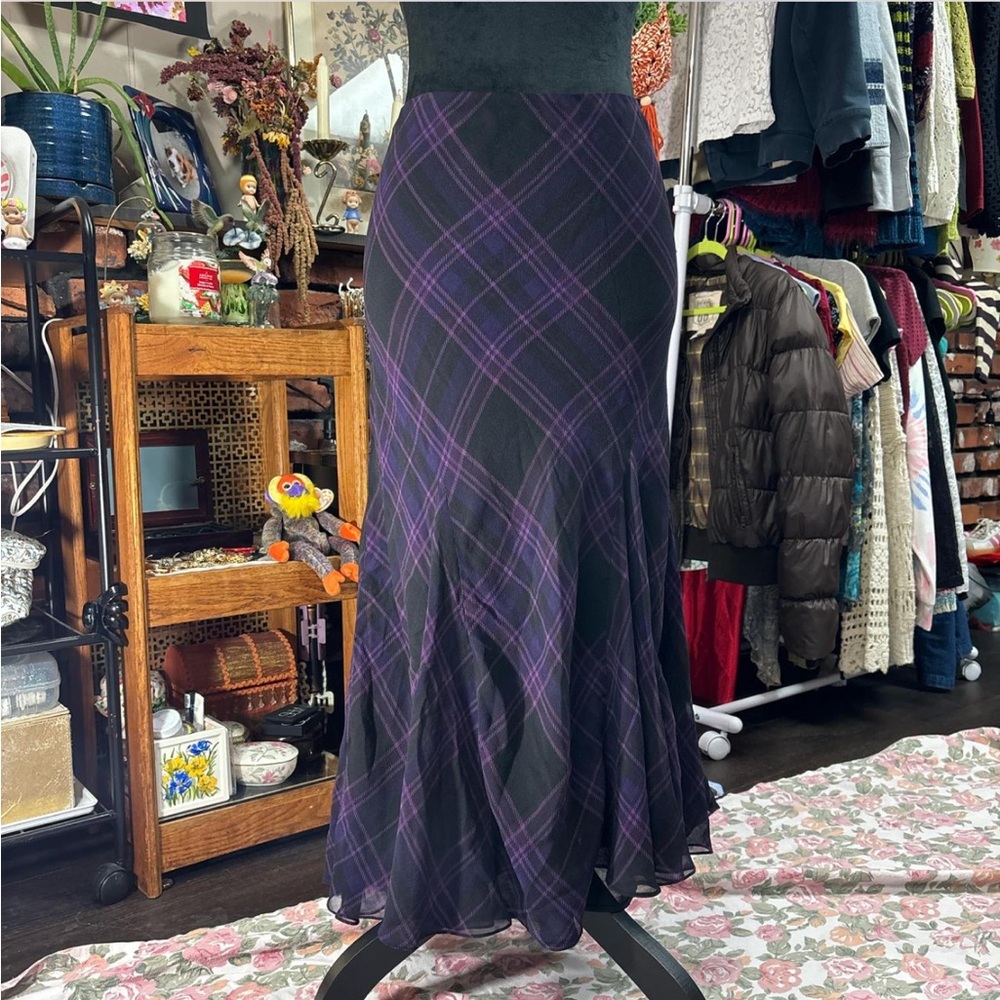Ralph Lauren Silk Plaid Purple and Black Women's Skirt